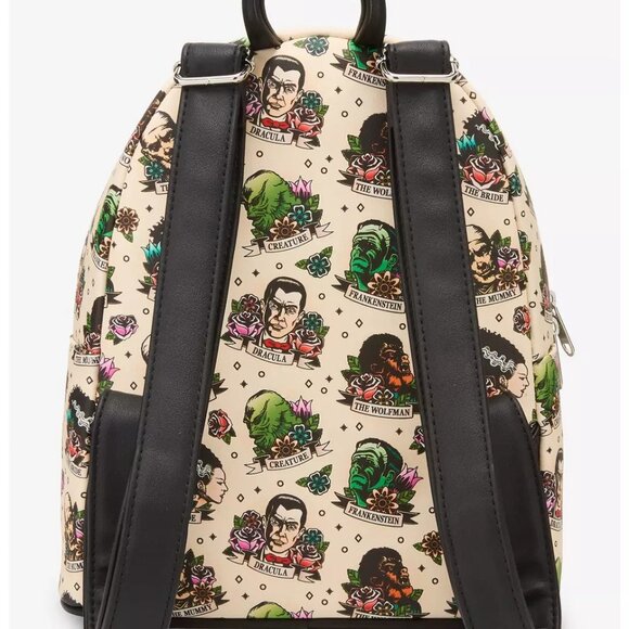 Loungefly Universal Monsters Mini Backpack Tattoo Pattern Characters Bag New - Picture 3 of 4